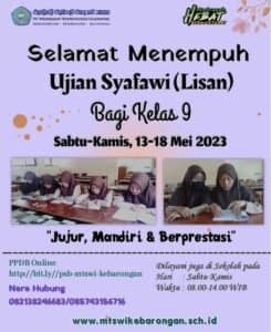 Ujian Syafawi (Lisan) Bagi Kelas 9 MTs WI Kebarongan